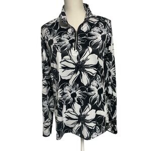 Lady Hagen Golf  Monochrome Floral 1/4 Zip Pullover Women's Large